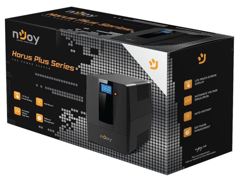 Джерело безперебійного живлення NJOY Horus Plus 600 (PWUP-LI060H1-AZ01B) Lin.int., AVR, 2 x евро, USB, LCD, пластик (Horus Plus 600 USB)