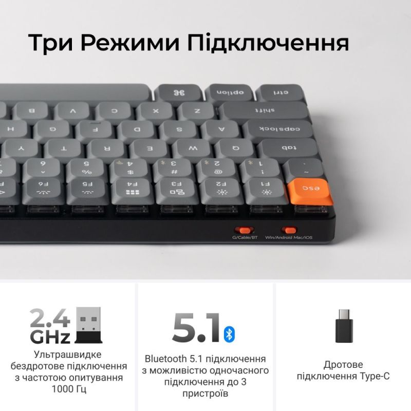 Клавіатура бездротова Keychron K3 Max, Gateron MX 2.0 Brown, Hot-Swap, RGB UA Black (K3M-H3-UA)
