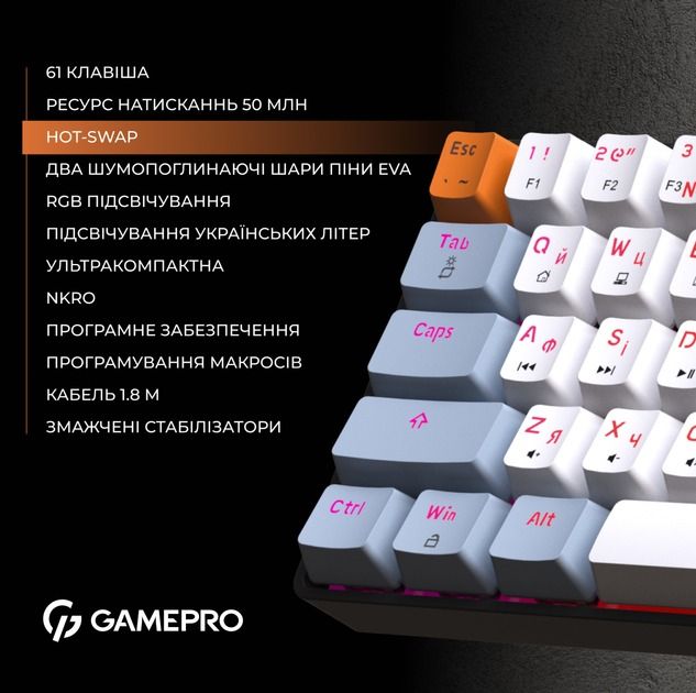 Клавиатура GamePro Red Swich Hot-Swap RGB Black (MK130R)
