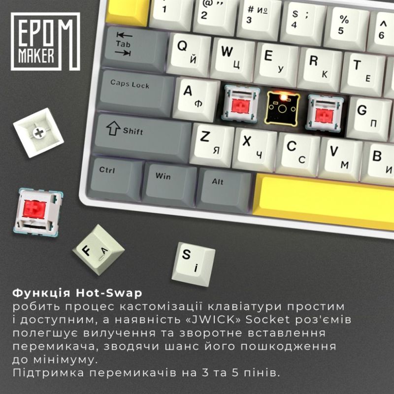 Клавиатура беспроводная Epomaker EP64 60% Mulan Switch Hot-Swap (2.4G/BT/USB) RGB UA White (EP64-W-M)
