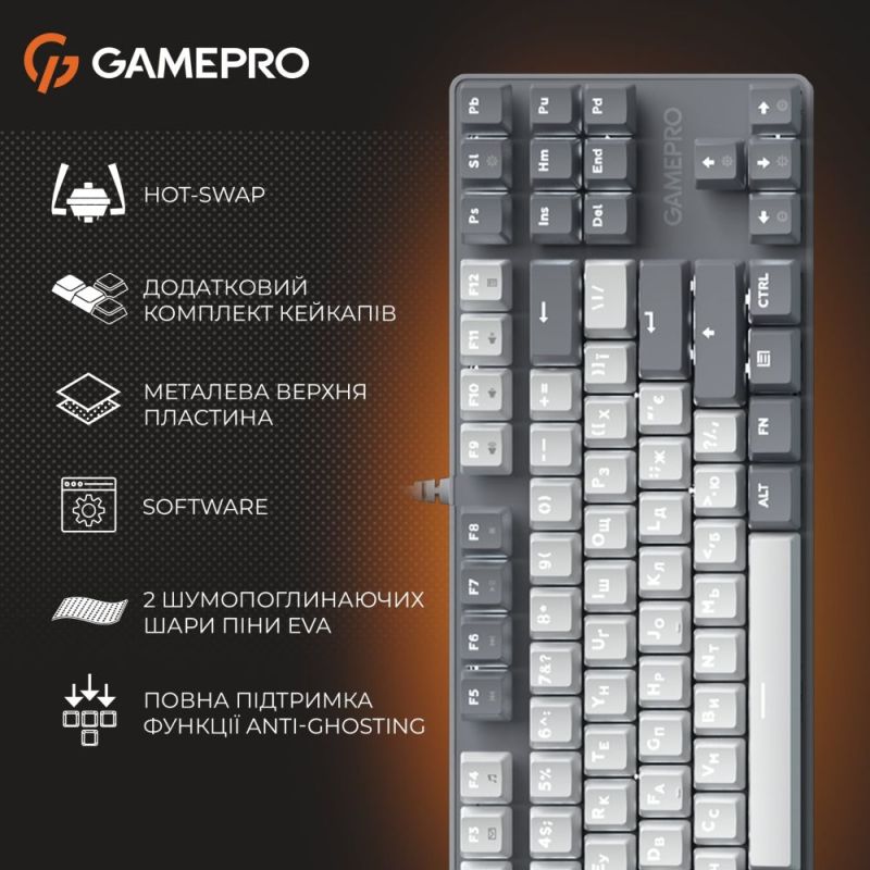 Клавіатура GamePro Genesis Metallic Outemu Red Swithes USB Gray (MK110G)