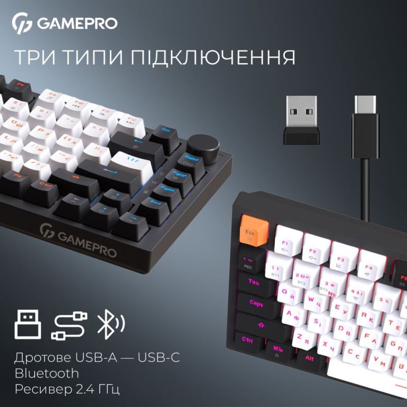 Клавіатура бездротова GamePro Asgard Valhalla QLAB Sakura Switch Black (MK160-B-QS-PRO)