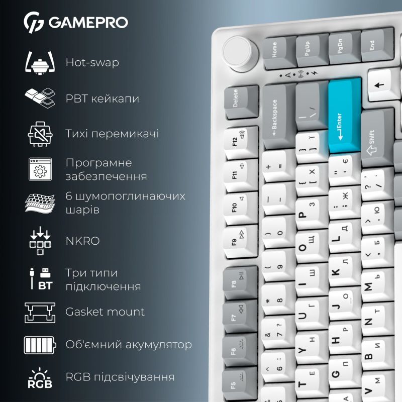 Клавиатура беспроводная GamePro Asgard Yord Keychron Super Red Switch White (MK266WH)