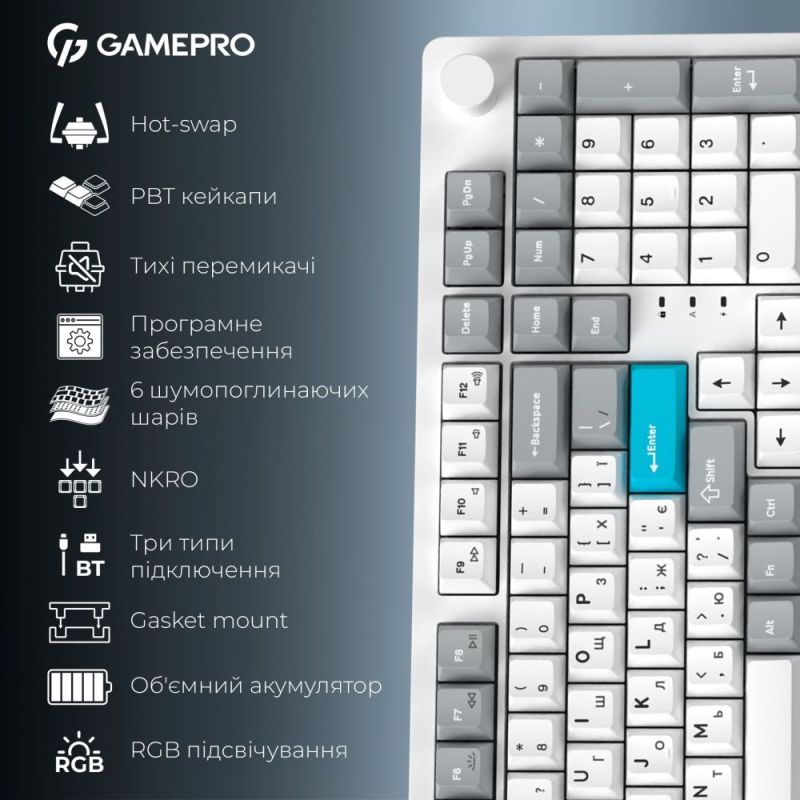 Клавіатура бездротова GamePro Asgard Drakkar Keychron Super Red Switch White (MK305WH)
