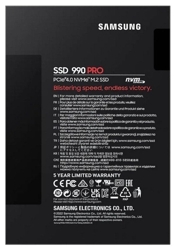 Накопитель SSD  2ТB Samsung 990 PRO M.2 2280 PCIe 4.0 x4 NVMe V-NAND TLC (MZ-V9P2T0BW)