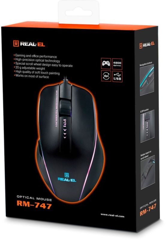 Миша REAL-EL RM-747 Black (EL123200028)