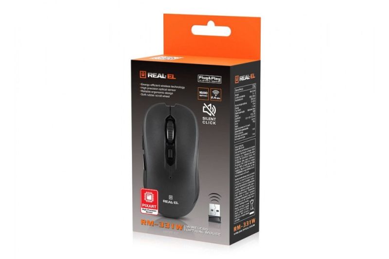 Мышь беспроводная REAL-EL RM-331W Black (EL123200044)