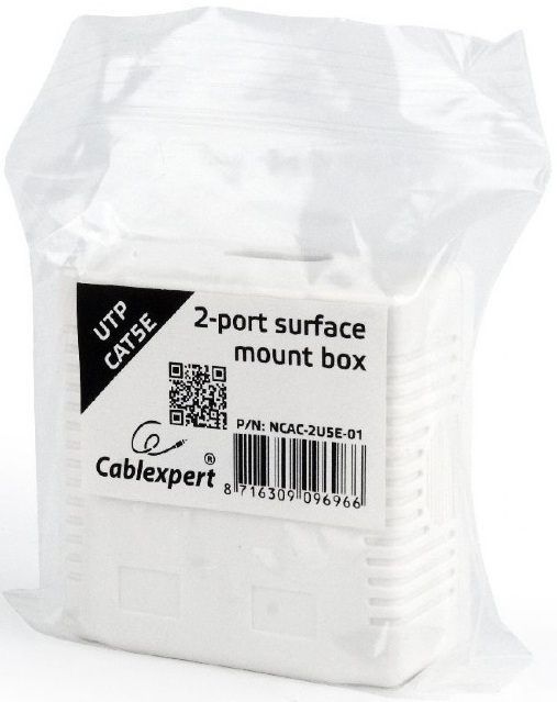 Розетка Cablexpert 2хRJ-45, Cat5Е, зовнішня, біла (NCAC-2U5E-01)