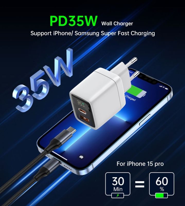 Мережевий зарядний пристрій Choetech (USB-C+USB-A) White (PD6052-EU-WH)