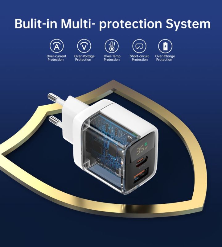 Мережевий зарядний пристрій Choetech (USB-C+USB-A) White (PD6052-EU-WH)