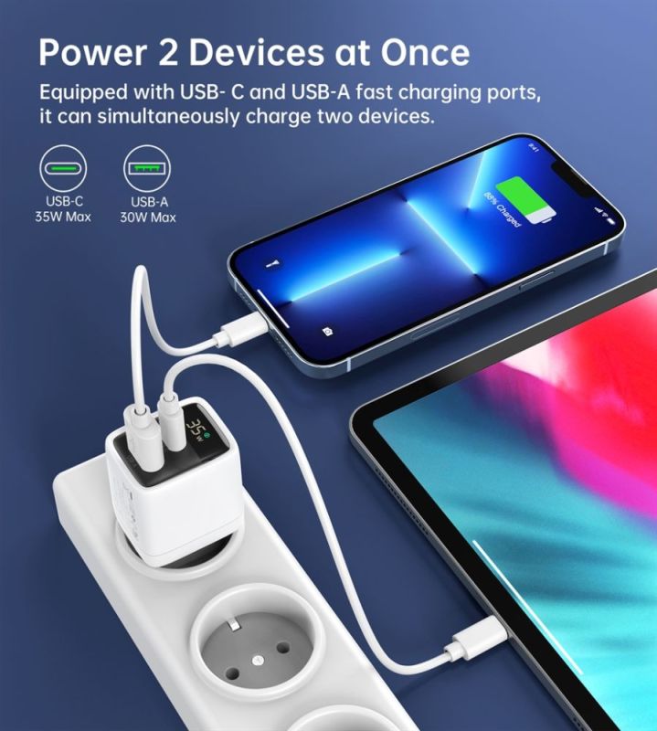 Мережевий зарядний пристрій Choetech (USB-C+USB-A) White (PD6052-EU-WH)