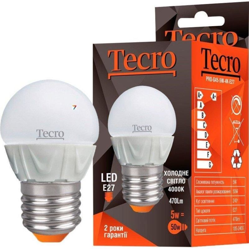 Лампа светодиодная Tecro 5W E27 4000K (PRO-G45-5W-4K-E27)