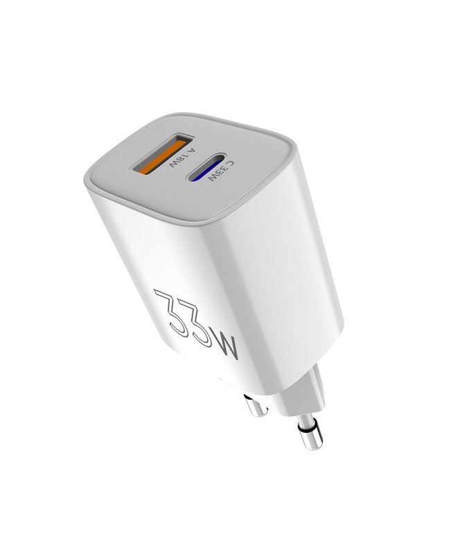 Мережевий зарядний пристрій Sigma mobile X-power 33W GaN, PD, QC (1xUSB-C + 1xUSB-A) White (PS33-01)