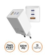 Мережевий зарядний пристрій Sigma mobile X-power 65W GaN, PD, QC (2xUSB-C + 1xUSB-A) White (PS65-01)