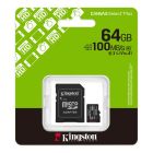 Карта памяти MicroSDXC  64GB UHS-I Class 10 Kingston Canvas Select Plus R100MB/s + SD-адаптер (SDCS3/64GB)