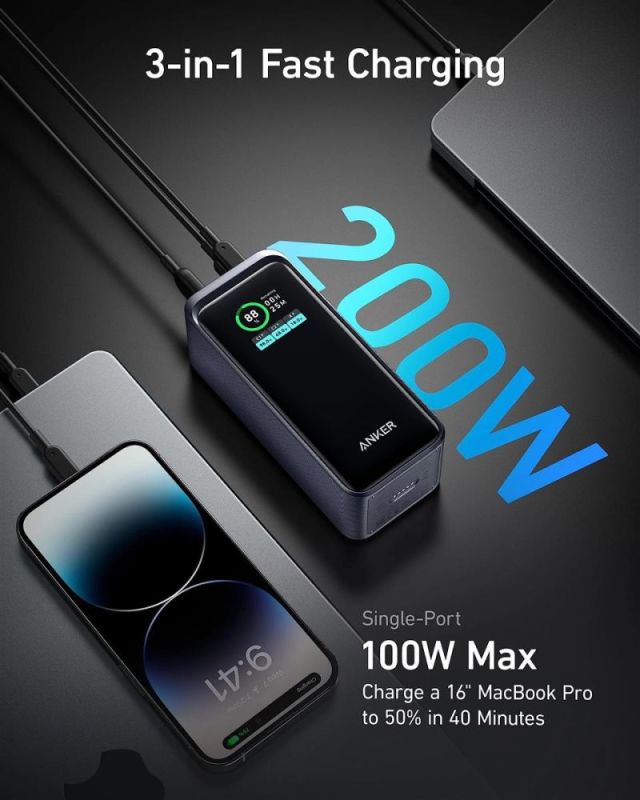Универсальная мобильная батарея Anker Prime 20000mAh 200W Black (A1336011)
