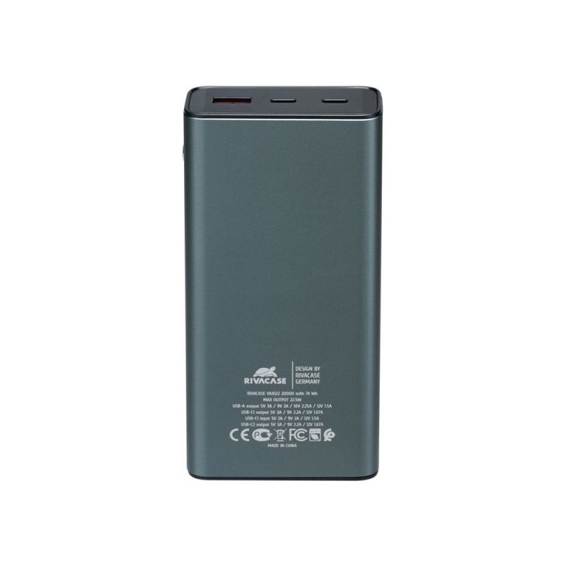 Універсальна мобільна батарея Rivacase Rivapower 20000 mAh Grey (VA1022) (RIVAPOWER VA1022 (Grey))