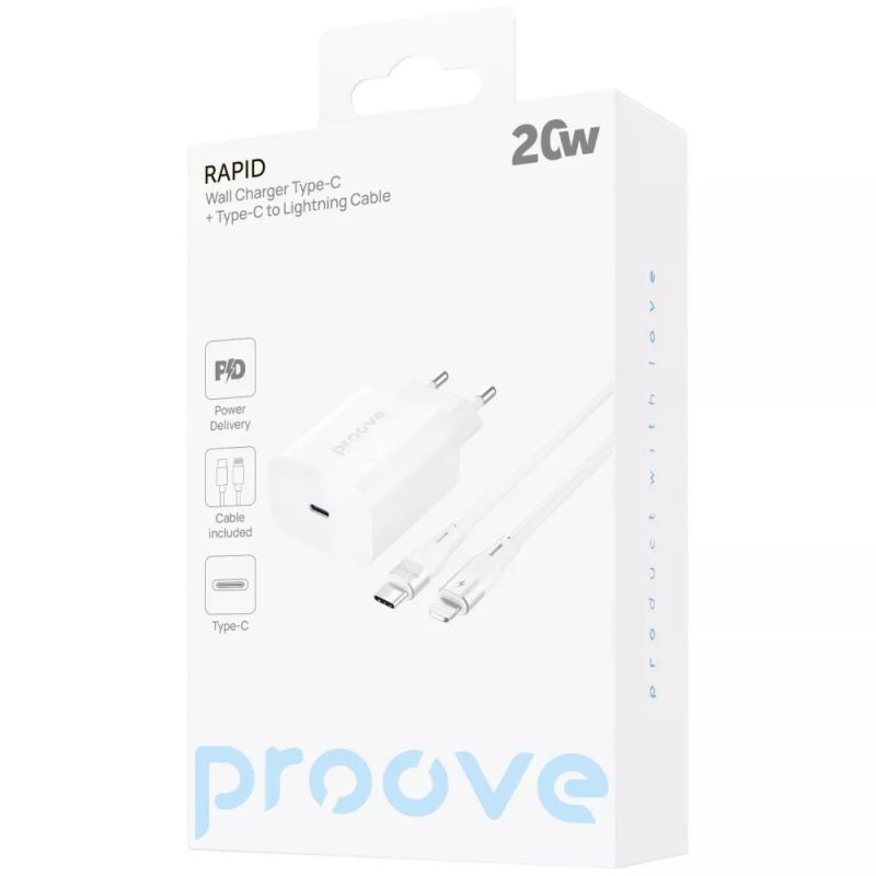 Мережевий зарядний пристрій Proove Rapid 20W White + кабель Lightning (WCRP20012102)