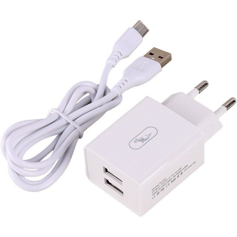 Зарядний пристрій SkyDolphin SC30T (2USB, 2.1A) White + кабель Type-C (SDMZP-000113)