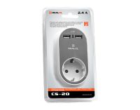 Мережевий зарядний USB-пристрій з розеткою REAL-EL CS-20, білий-сірий (EL123160002)