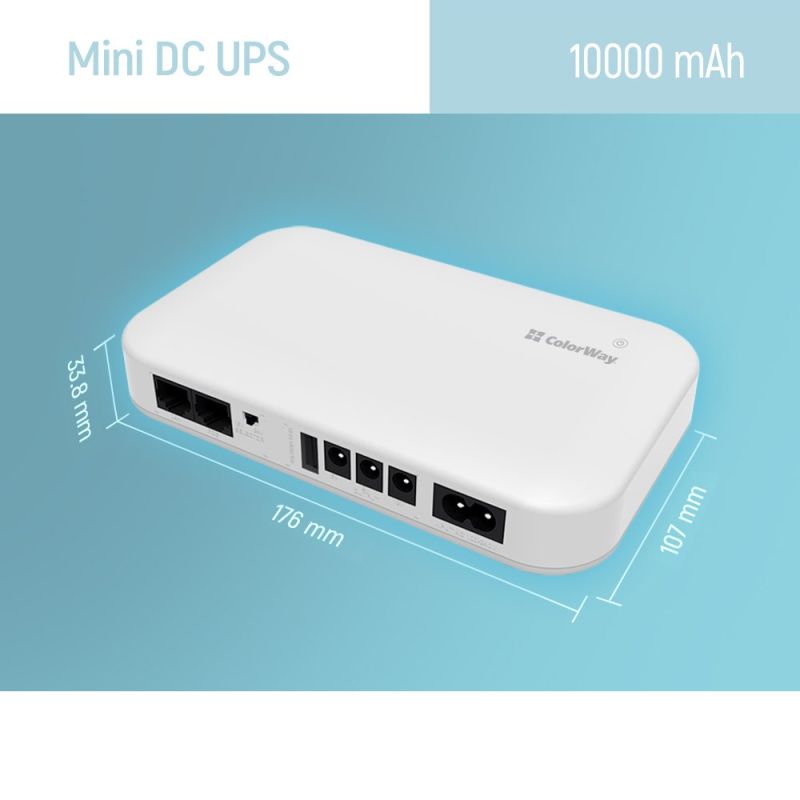 Джерело безперебійного живлення для роутерів/комутаторів ColorWay 10000mAh 21W DC 5V/9V/12V/24V (CW-PB100LI3WT)