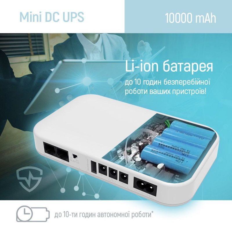Джерело безперебійного живлення для роутерів/комутаторів ColorWay 10000mAh 21W DC 5V/9V/12V/24V (CW-PB100LI3WT)