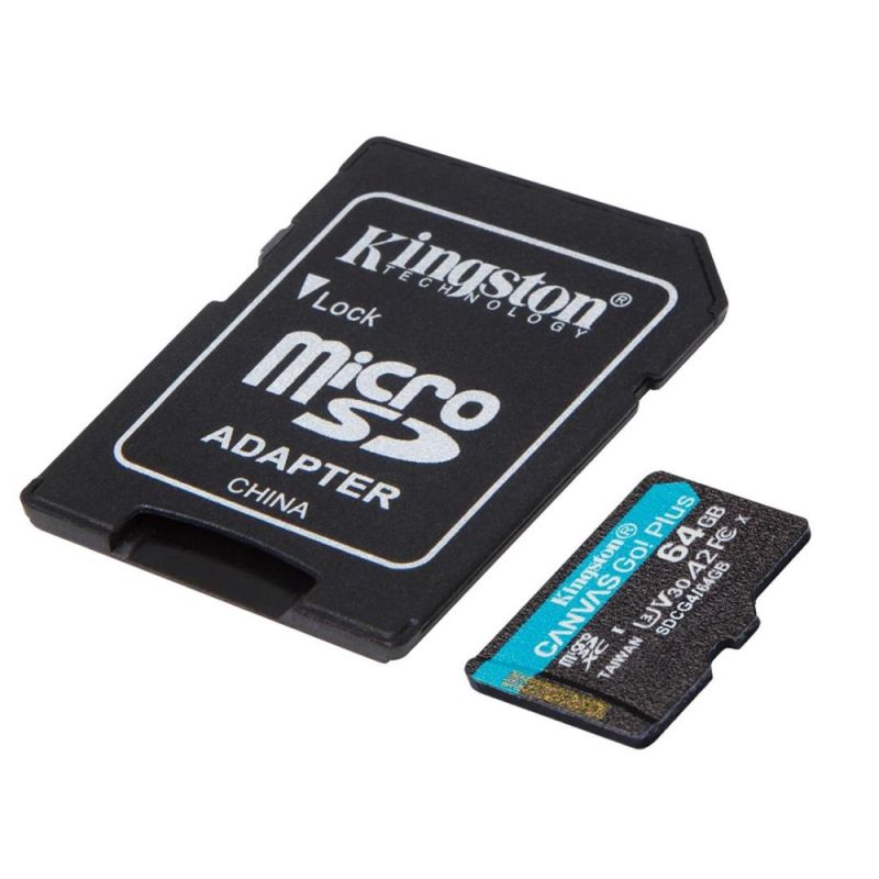 Карта памяти MicroSDXC   64GB UHS-I/U3 Class 10 Kingston Canvas Go! Plus R200/W200MB/s + SD-адаптер (SDCG4/64GB)
