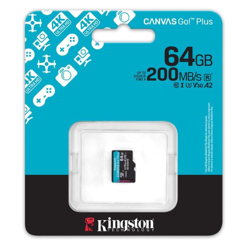 Карта памяти MicroSDXC   64GB UHS-I/U3 Class 10 Kingston Canvas Go! Plus R200/W200MB/s (SDCG4/64GBSP)