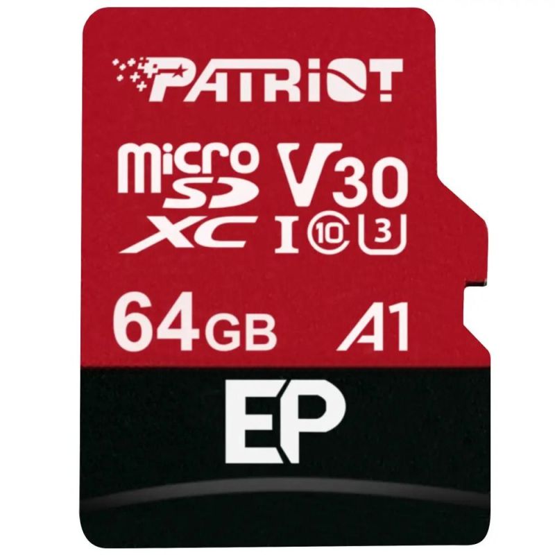 Карта памяти MicroSDXC 64GB UHS-I/U3 Class 10 Patriot EP A1 R90/W80MB/s + SD-adapter (PEF64GEP31MCX)