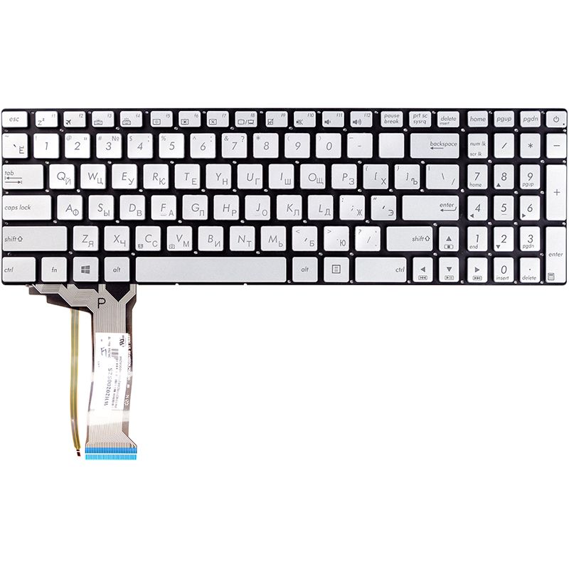 Клавиатура для ноутбука ASUS N551, N551JQ серебристый, без фрейма