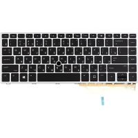Клавиатура для ноутбука HP EliteBook 840 G5 черная, серебристый фрейм, подсветка