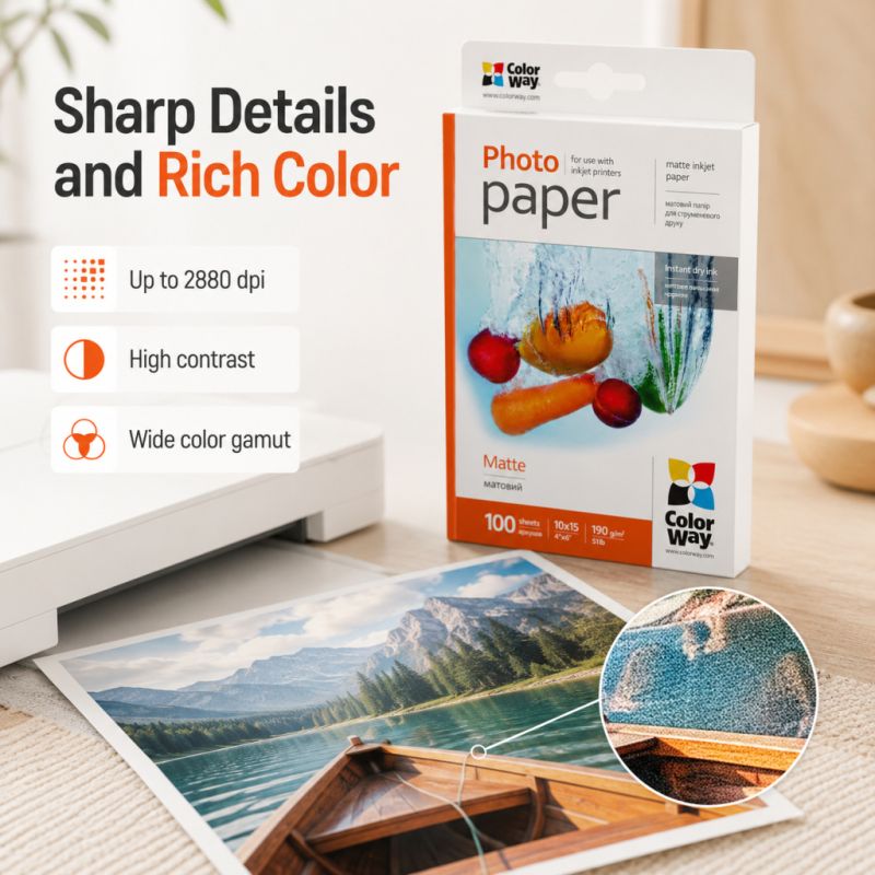 Фотопапір ColorWay 10x15 190г matte, 100с (PM1901004R)