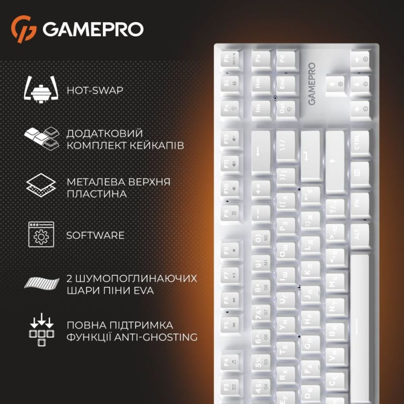 Клавіатура GamePro Genesis Joker Outemu Red Swithes USB White (MK124W)
