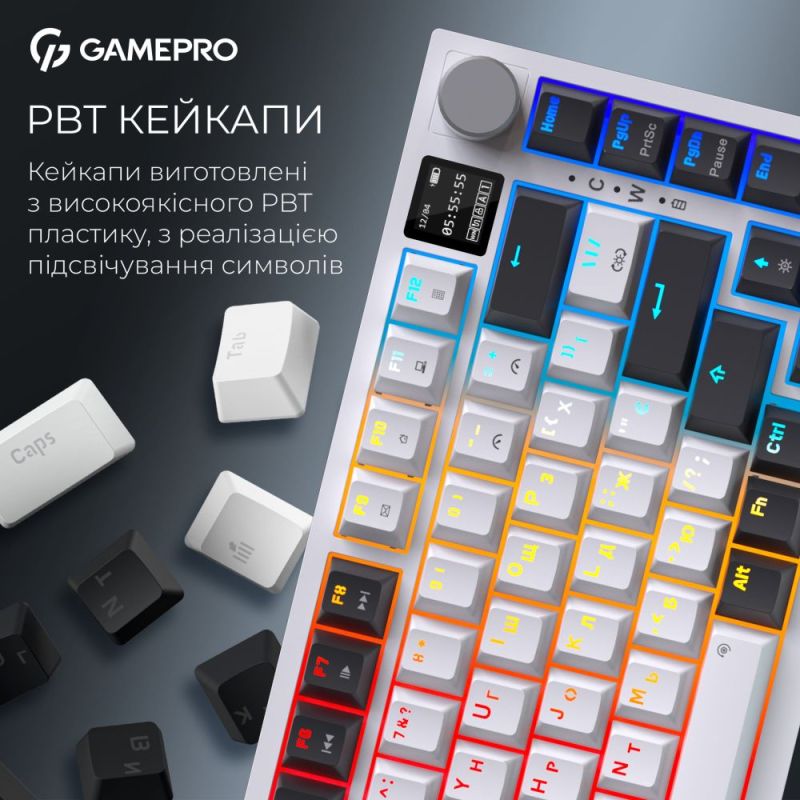 Клавиатура беспроводная GamePro Asgard Valhalla QLAB Sakura Switch White With Display (MK160-W-D-QS-PRO)