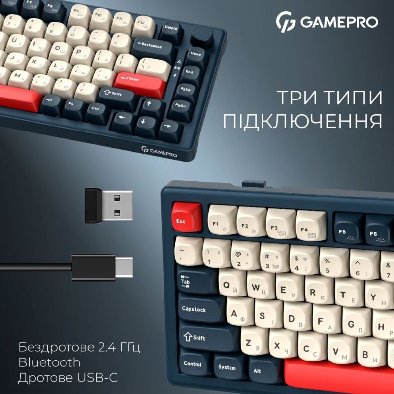 Клавиатура беспроводная GamePro Asgard Yord Keychron Super Red Switch Blue (MK266BL)