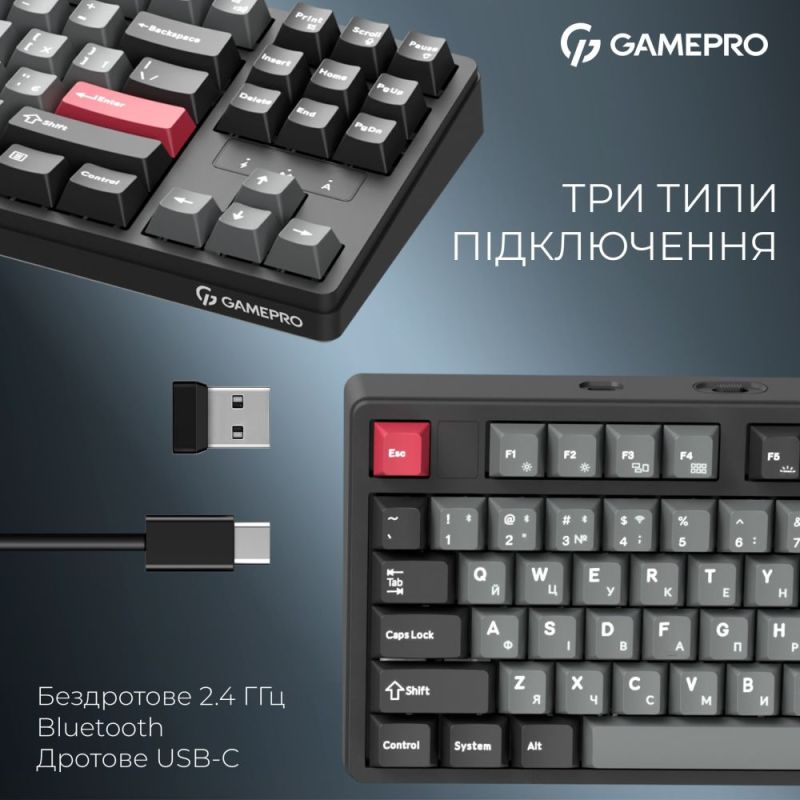 Клавиатура беспроводная GamePro Asgard Ragnar Keychron Super Red Switch Black (MK285BK)