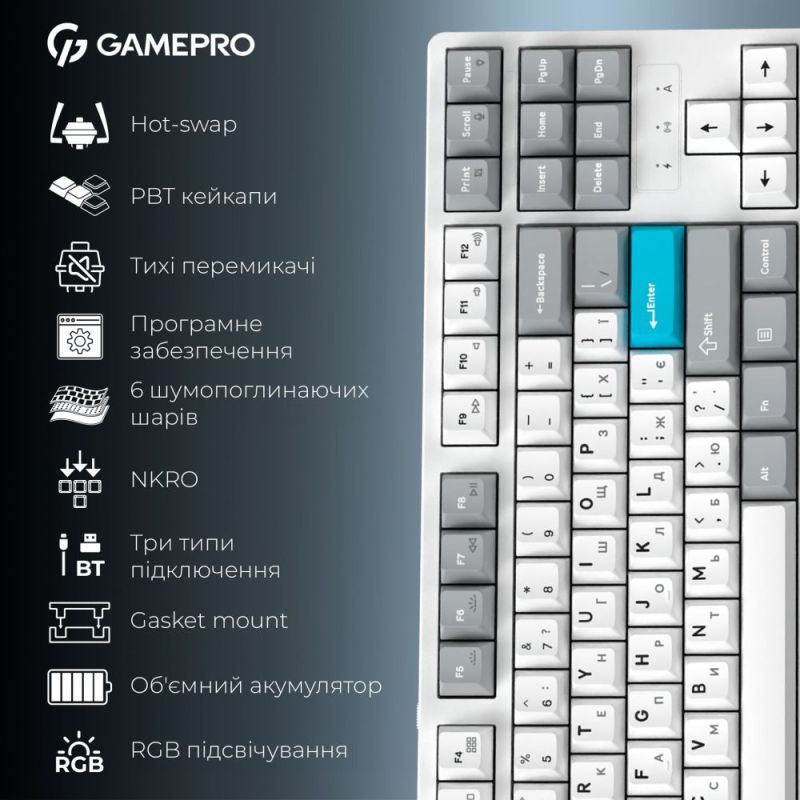 Клавиатура беспроводная GamePro Asgard Ragnar Keychron Super Red Switch White (MK285WH)