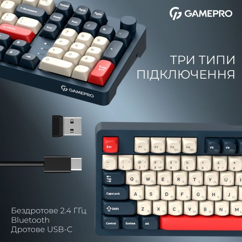 Клавиатура беспроводная GamePro Asgard Drakkar Keychron Super Red Switch Blue (MK305BL)