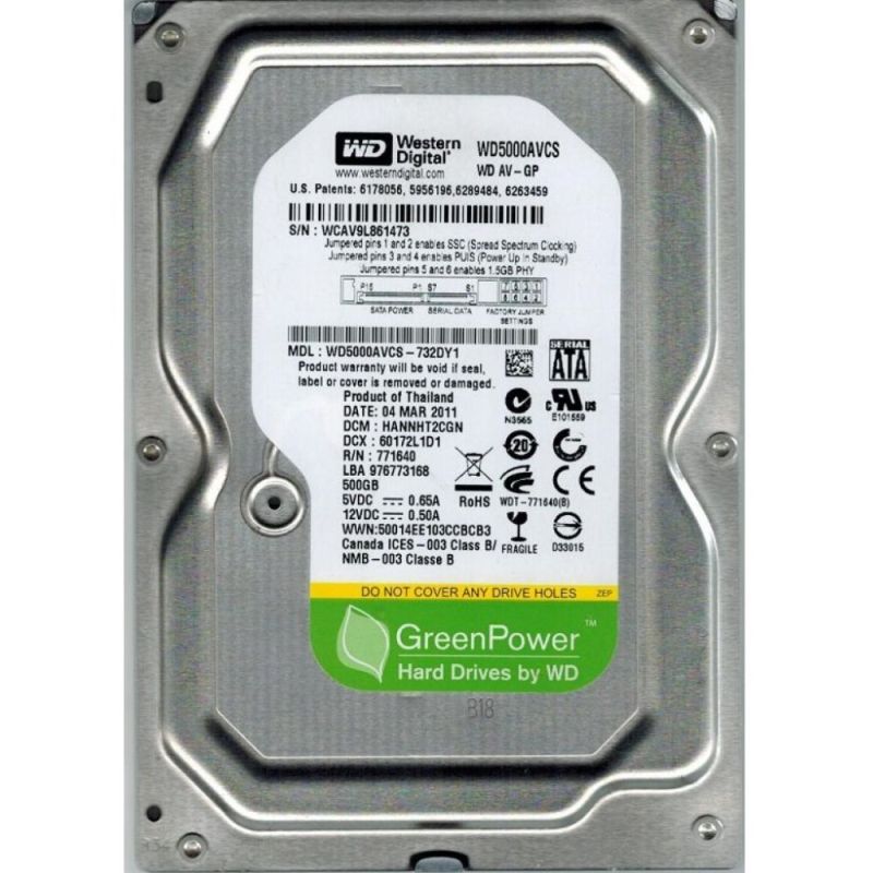 Накопичувач HDD SATA  500GB WD AV-GP 5400rpm 16MB (WD5000AVCS) Refurbished (WD5000AVCS_)