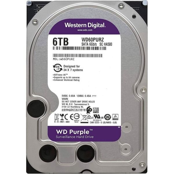 Накопитель HDD SATA 6.0TB WD Purple 5400rpm 256MB (WD64PURZ)