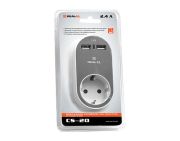Мережевий зарядний USB-пристрій з розеткою REAL-EL CS-20, білий-сірий (EL123160002)