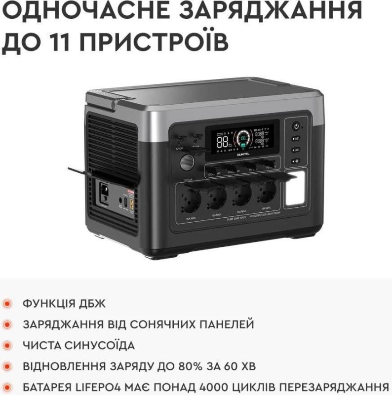 Зарядна станція Oukitel, 1800W, 1536Wh, LiFePO4 (P1500E Plus)