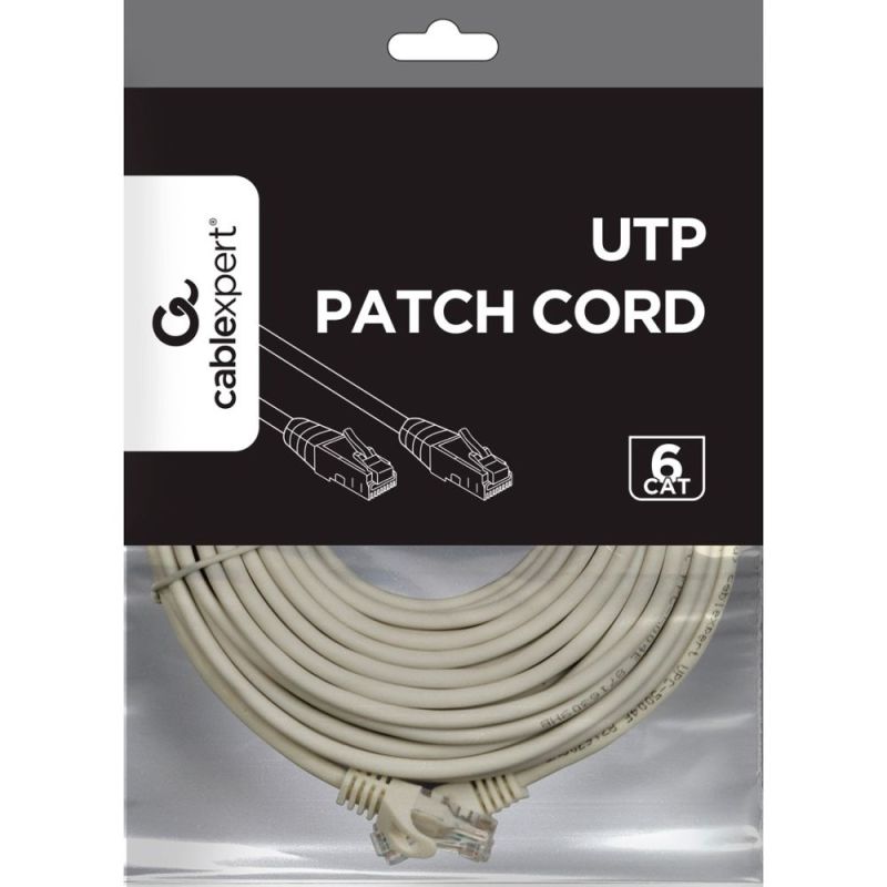 Патч-корд UTP Cablexpert Cat.6, литий, 50u" штекер із засувкою, 10 м, сірий (PP6U-CU-10M)