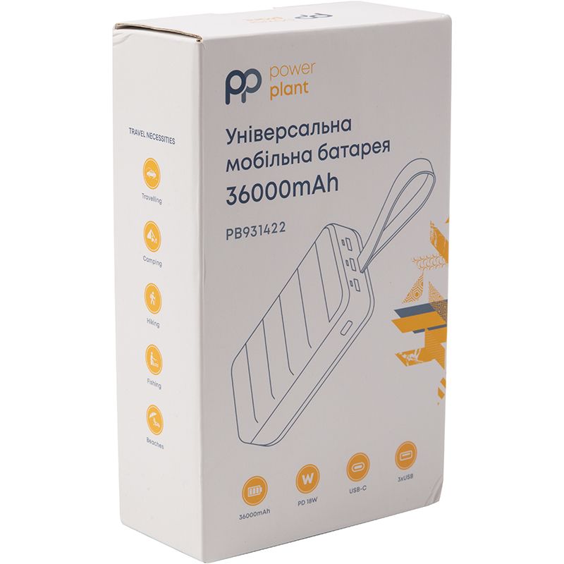 Універсальна мобільна батарея PowerPlant 36000mAh, PD 20W, USB-C, 3xUSB, Lightning, black (PB931422)
