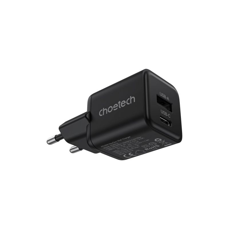 Сетевое зарядное устройство Choetech (USB-C+USB-A) Black (PD5012-EU-BK)