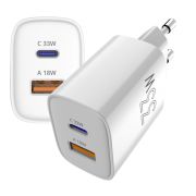 Сетевое зарядное устройство Sigma mobile X-power 33W GaN, PD, QC (1xUSB-C + 1xUSB-A) White (PS33-01)