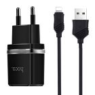 Сетевое зарядное устройство Hoco C12 Smart 2.4A 2USB Black + кабель Lightning (S23146)