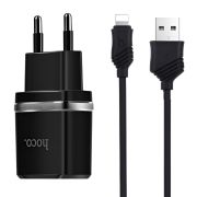 Сетевое зарядное устройство Hoco C12 Smart 2.4A 2USB Black + кабель Lightning (S23146)