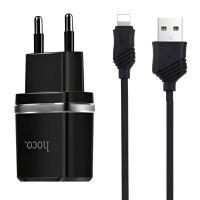 Сетевое зарядное устройство Hoco C12 Smart 2.4A 2USB Black + кабель Lightning (S23146)