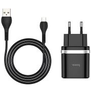Сетевое зарядное устройство Hoco C12Q (1USB, 3А) QC3.0 Black + кабель Type-C (S23991)